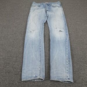 Prps Noir Jeans Mens 31x34 Blue Selvedge Straight Button Fly Distressed Japan